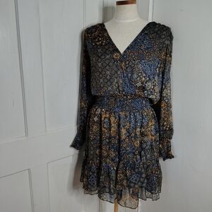 NWT MICHAEL Michael Kors Long Sleeve Dress True Navy Marigold Women's Size L